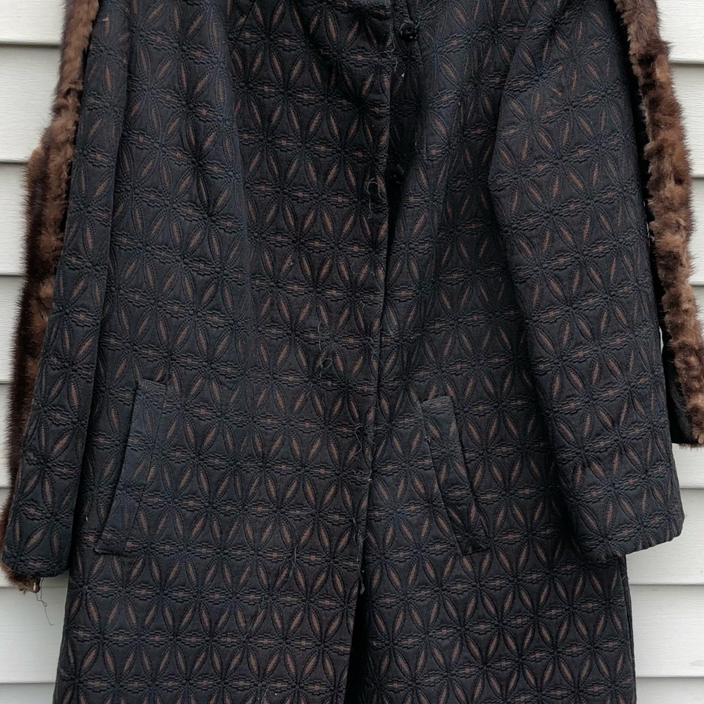 Vintage Womens Textured Brown-Black Patterned Coat